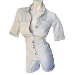 Divided by H&M Beige/Tan Collared Button Front Cotton Jumpsuit Women's 0 X-Small